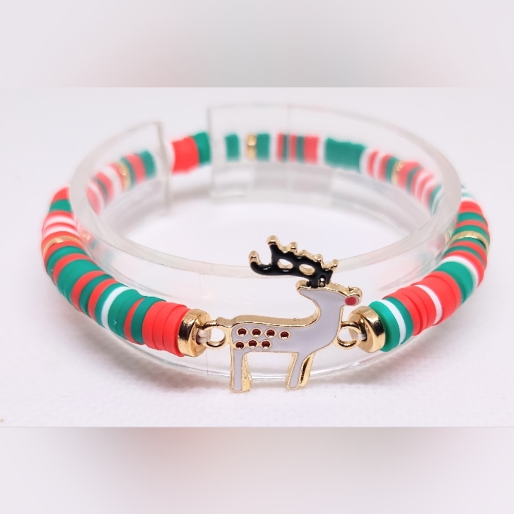 Christmas‎ Bracelet Reindeer Beaded Women's New f57